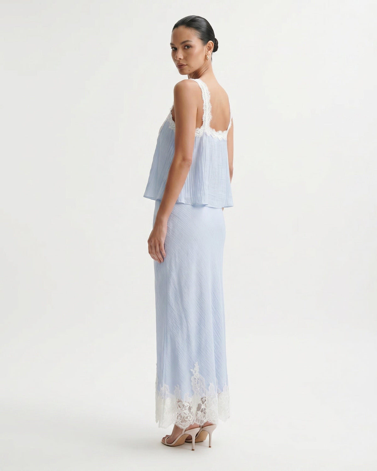 Lace Cropped Top and Skirt Two-Piece Co-ord Set – Light Blue