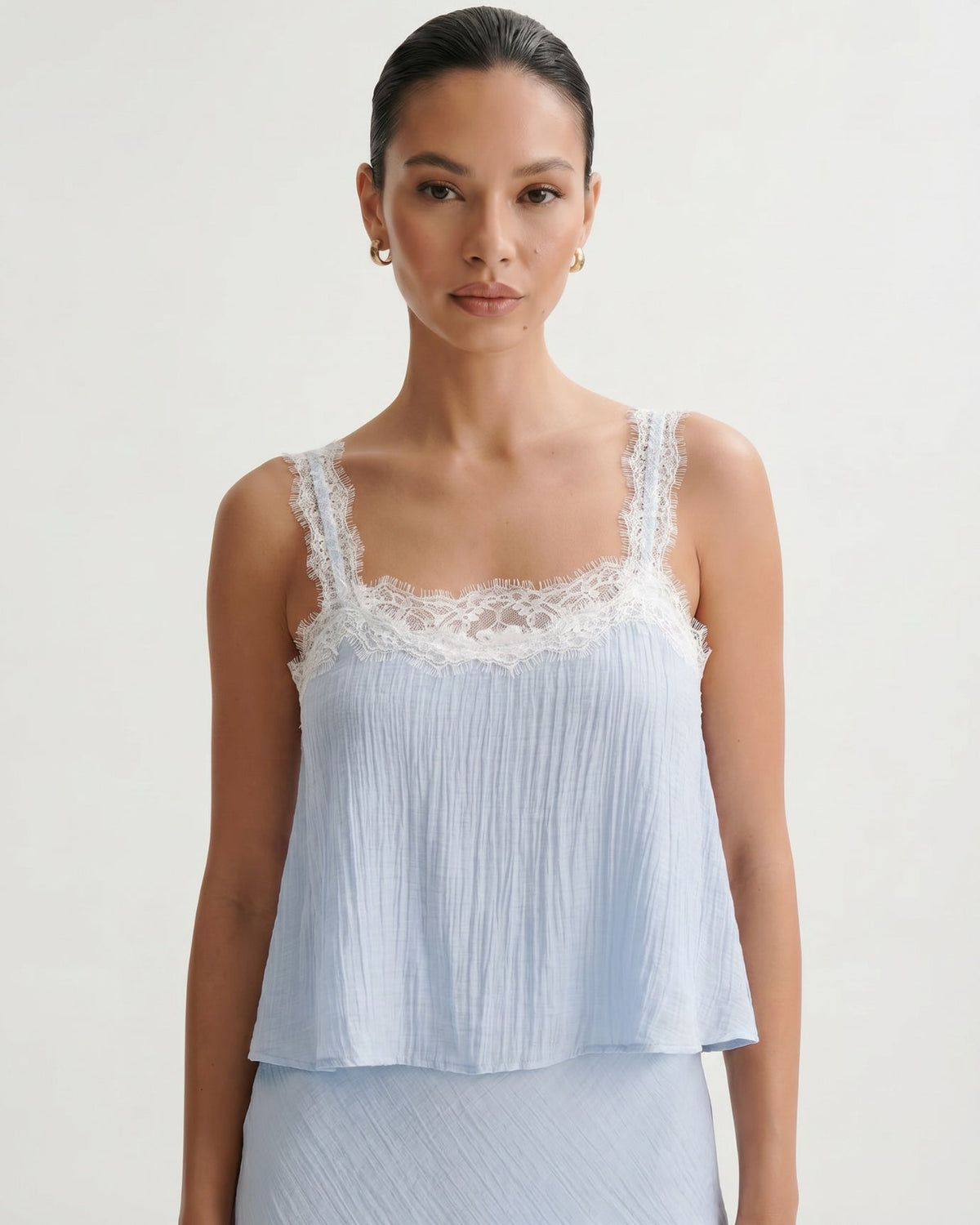 Lace Cropped Top and Skirt Two-Piece Co-ord Set – Light Blue – view 4
