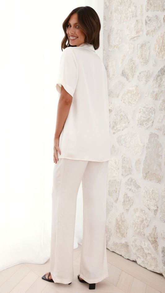 Imogen Polo Collar Oversized Button Shirt – Cream – view 2