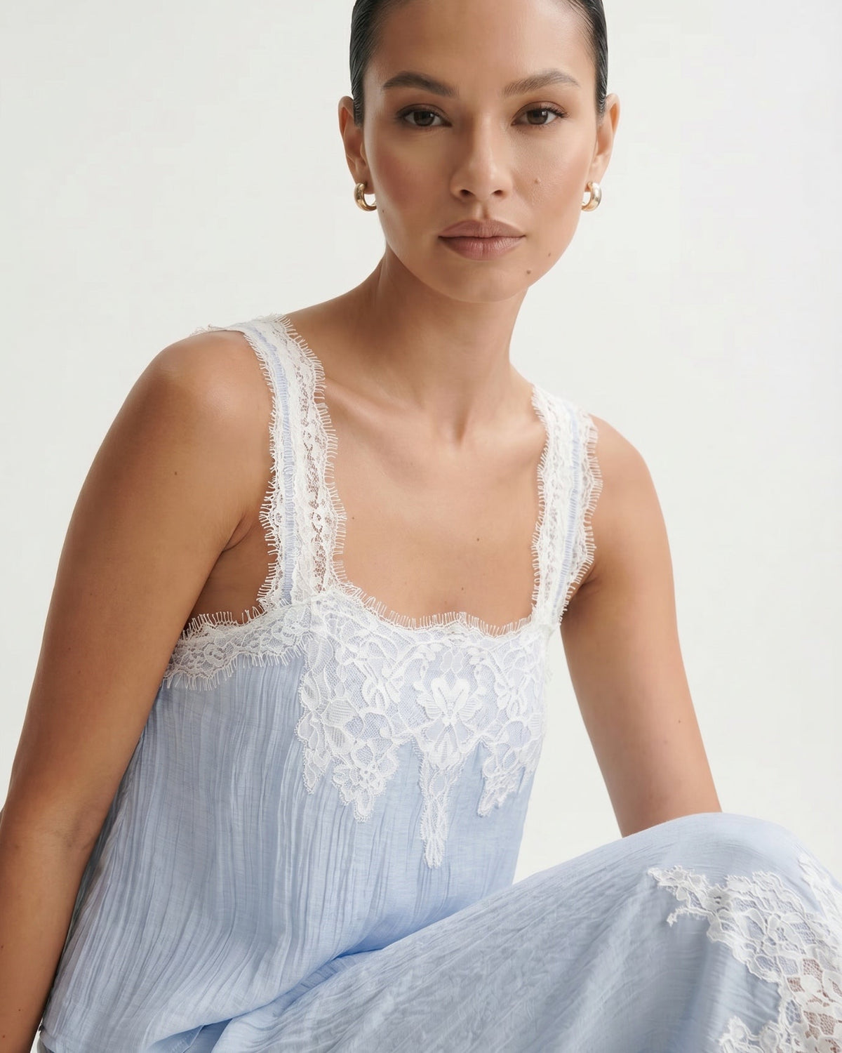 Lace Cropped Top and Skirt Two-Piece Co-ord Set – Light Blue