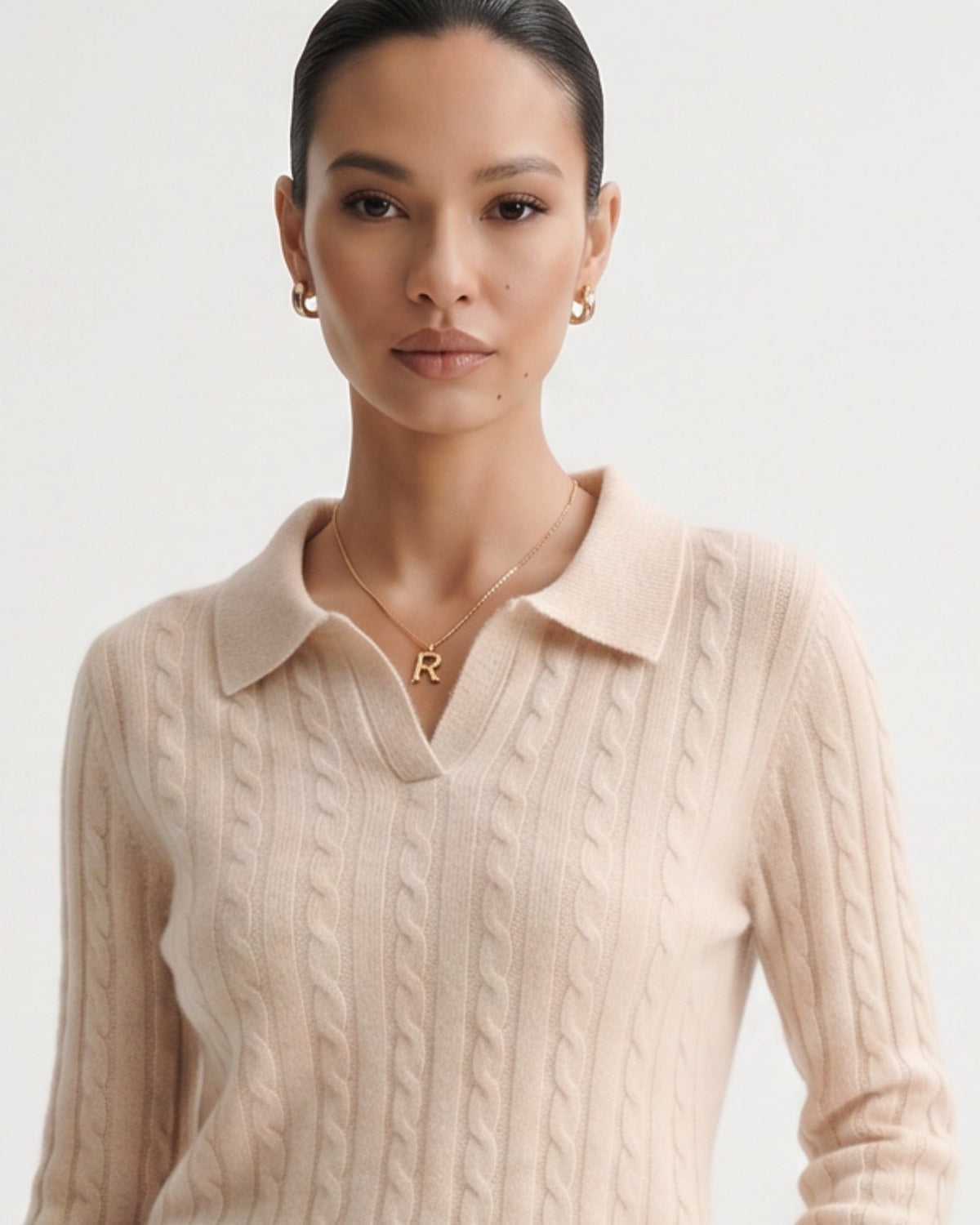 Kira Lightweight Cashmere Polo Collar Ribbed Jumper – view 8