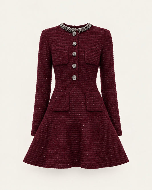 Long Sleeve Cotton Blend Knit Mini Dress – Burgundy