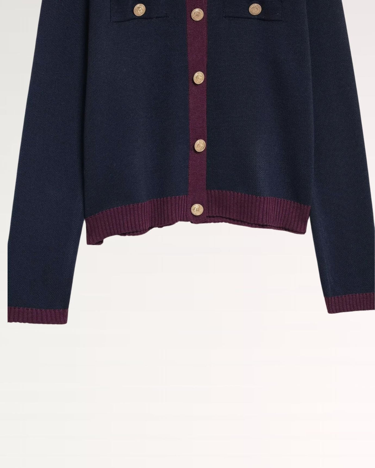 Franziska Slim Fit Ribbed Trim Cardigan with Pearl Buttons – view 10