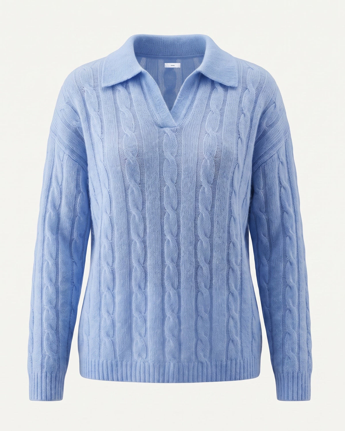 Dina Cashmere and Mulberry Silk Oversized Long Sleeve Polo Top – Sky Blue – view 1