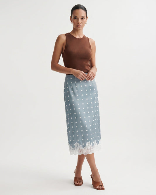 Divina Intricate Lace Polyamide Skirt with Fluid Drape