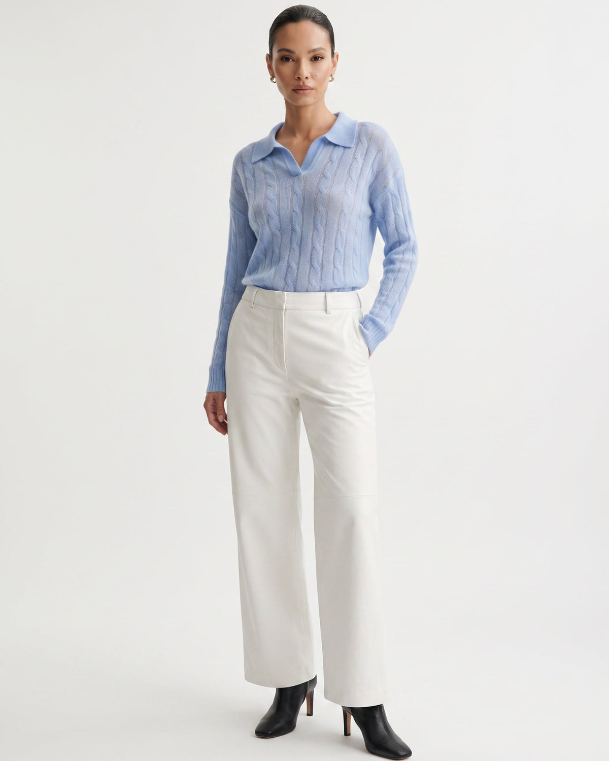 Dina Cashmere and Mulberry Silk Oversized Long Sleeve Polo Top – view 2