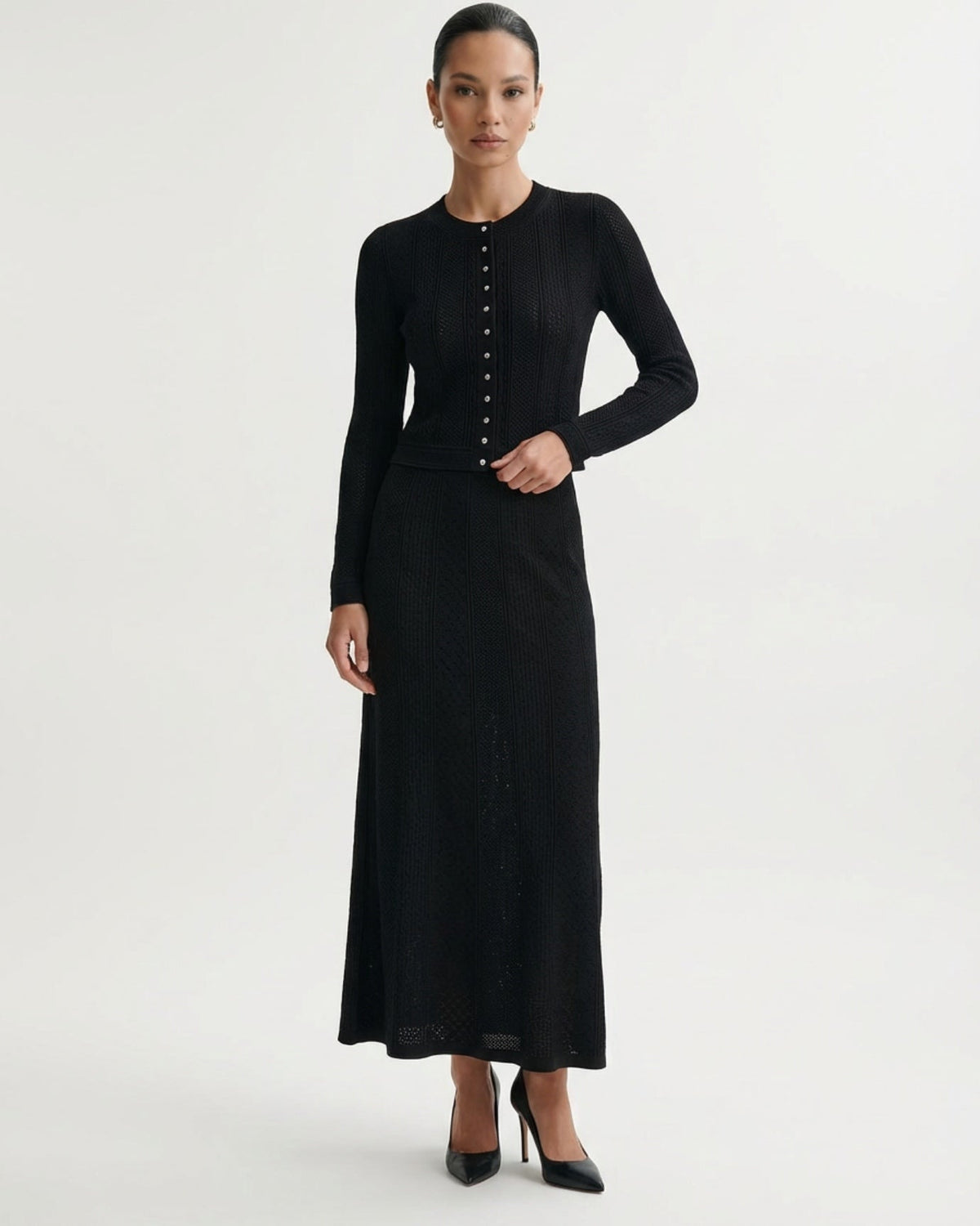 Kira Knit Cardigan and Matching Skirt Two-Piece Set