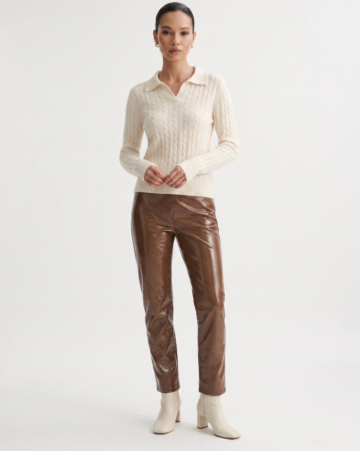 Kira Lightweight Cashmere Polo Collar Ribbed Jumper – view 10