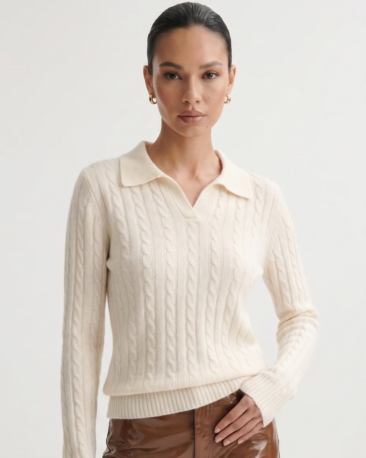 Kira Lightweight Cashmere Polo Collar Ribbed Jumper – view 11