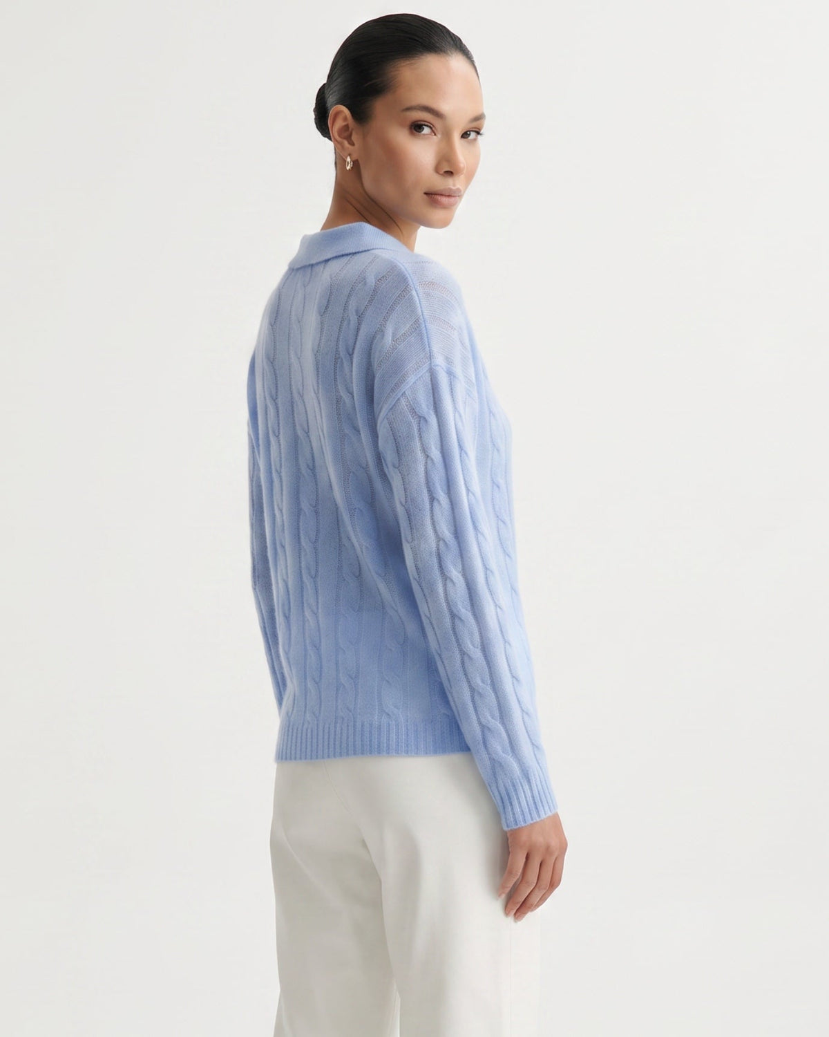 Dina Cashmere and Mulberry Silk Oversized Long Sleeve Polo Top – view 3