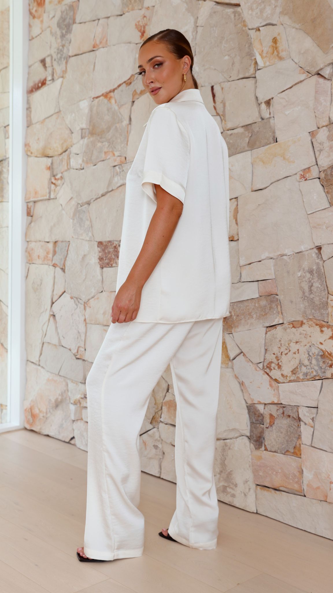 Imogen Polo Collar Oversized Button Shirt – Cream