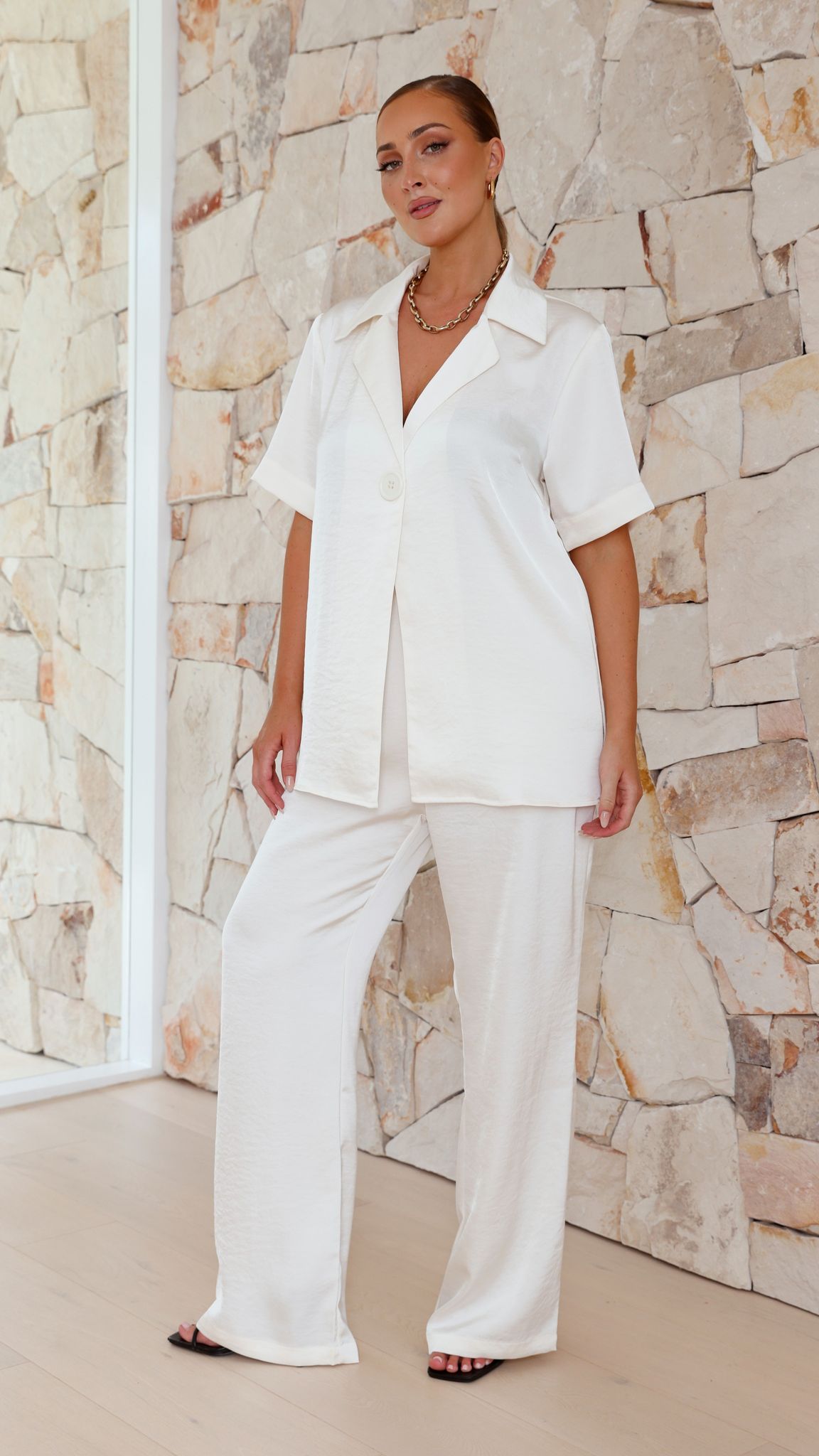 Imogen Polo Collar Oversized Button Shirt – Cream – view 25