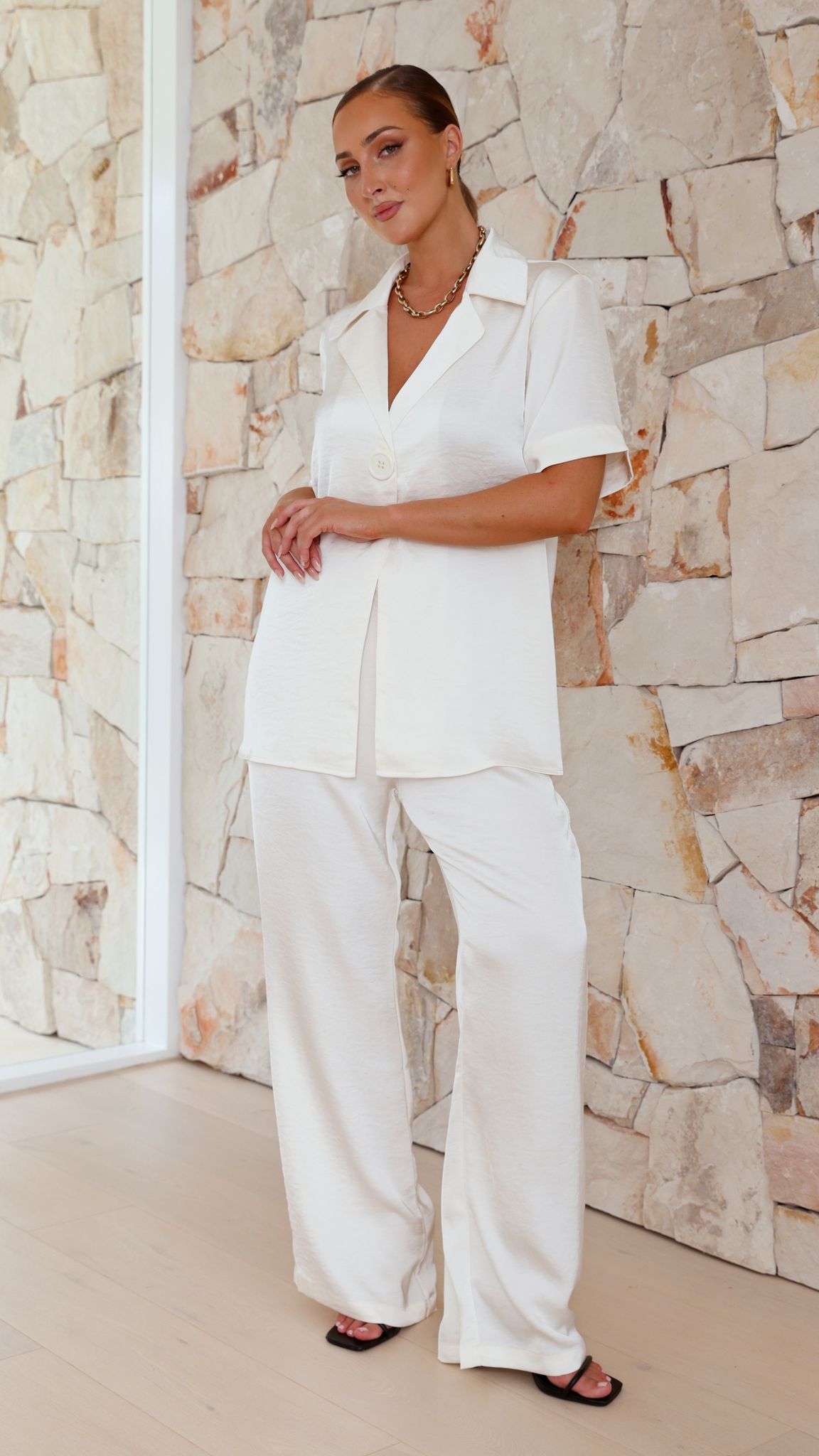Imogen Polo Collar Oversized Button Shirt – Cream