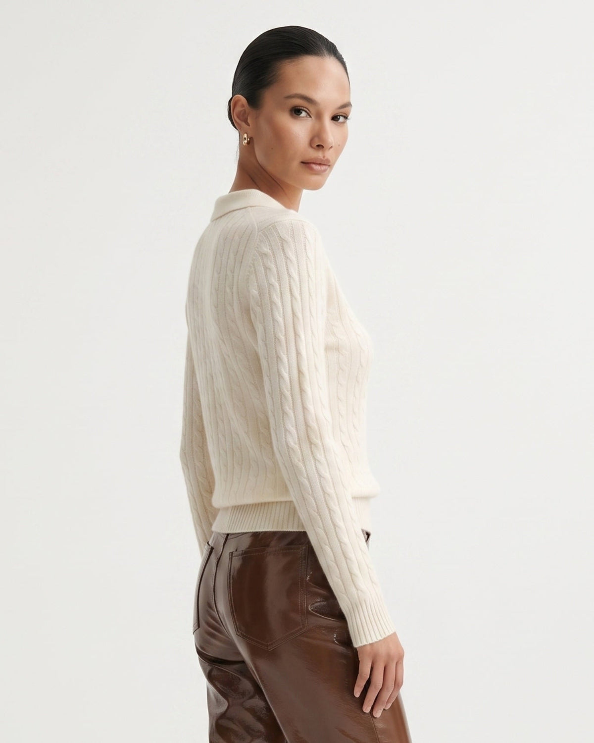 Kira Lightweight Cashmere Polo Collar Ribbed Jumper – view 12
