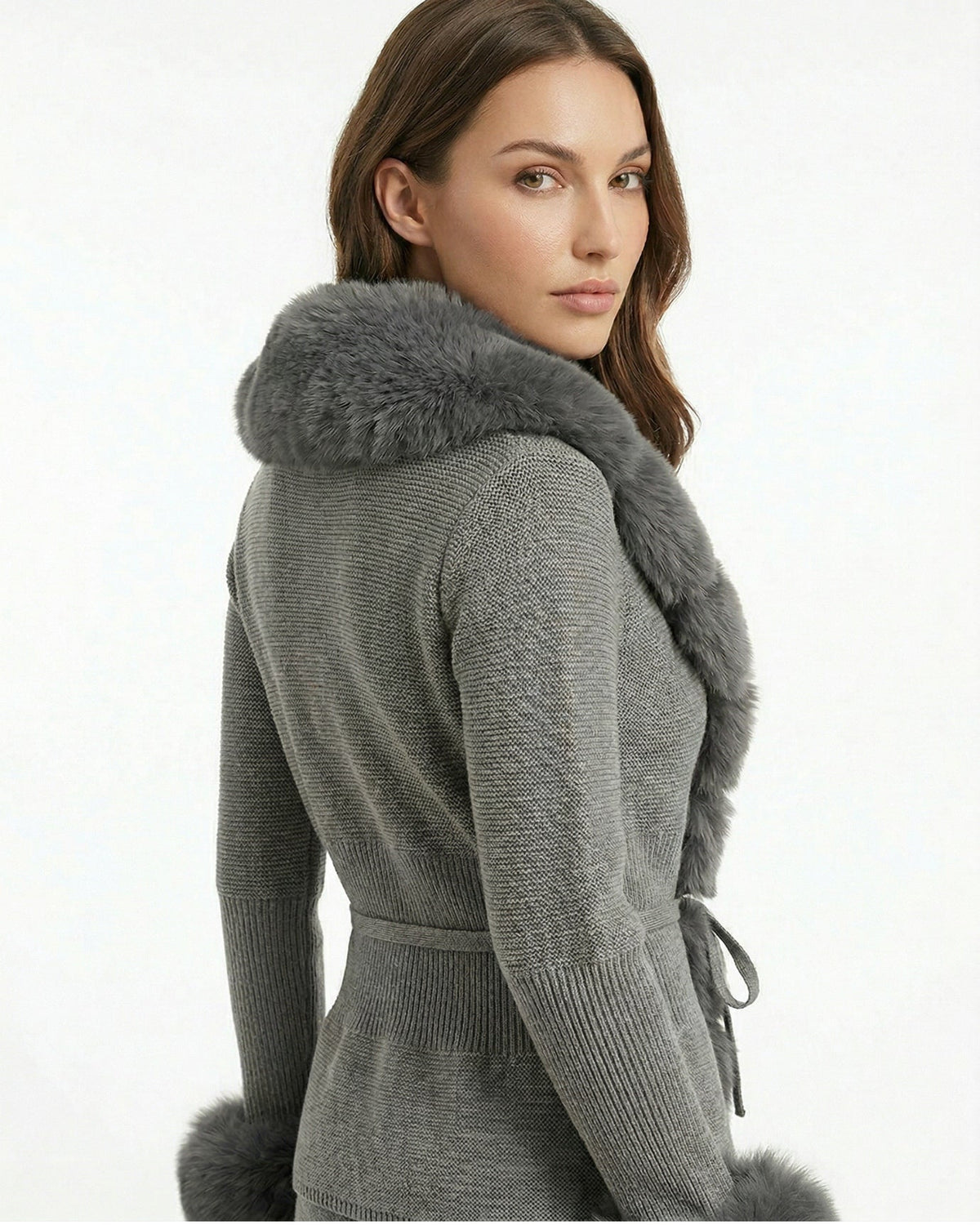 Rinna Cardigan Coat with Faux Fox Fur Collar and Cuffs – view 6