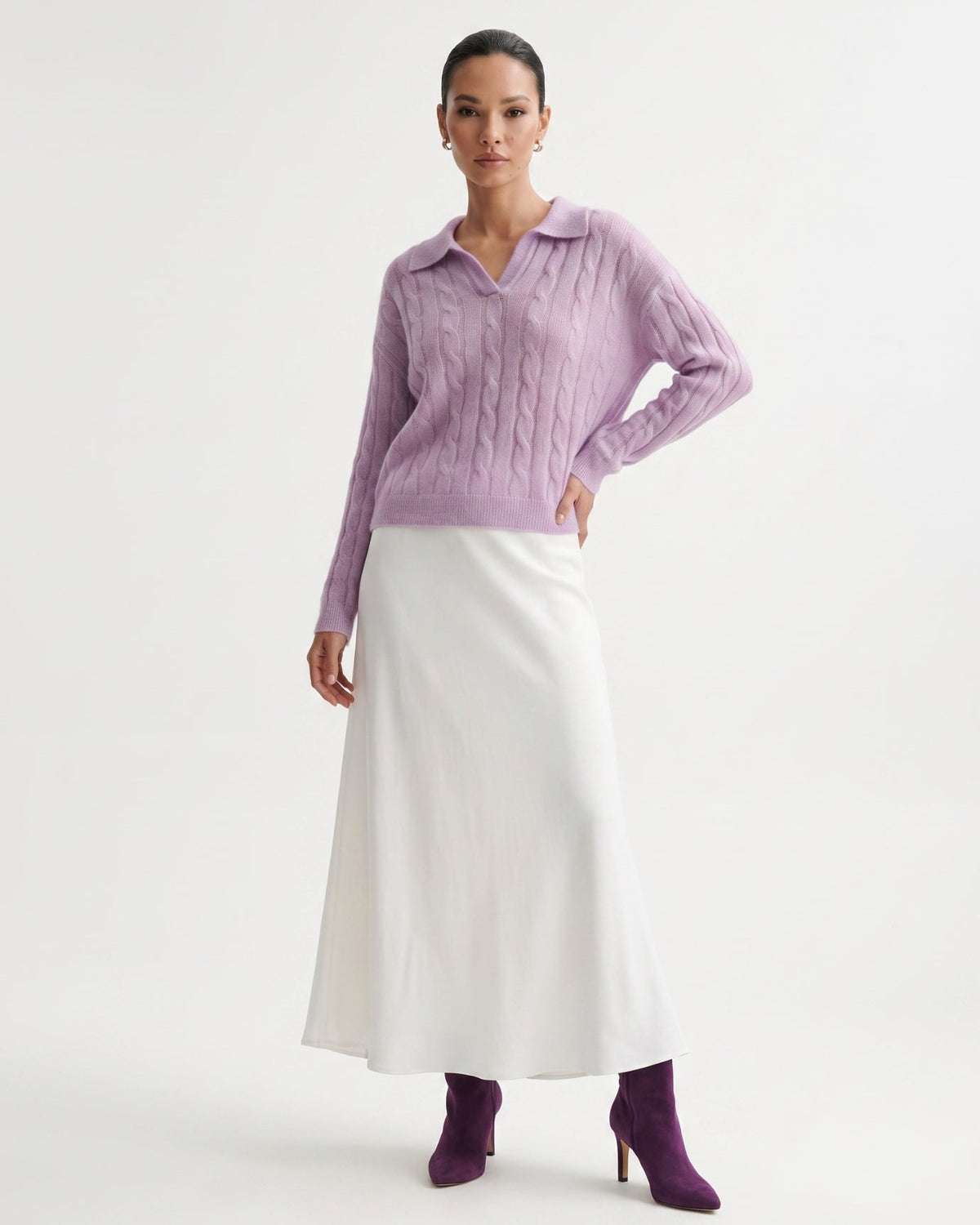 Dina Cashmere and Mulberry Silk Oversized Long Sleeve Polo Top – view 5