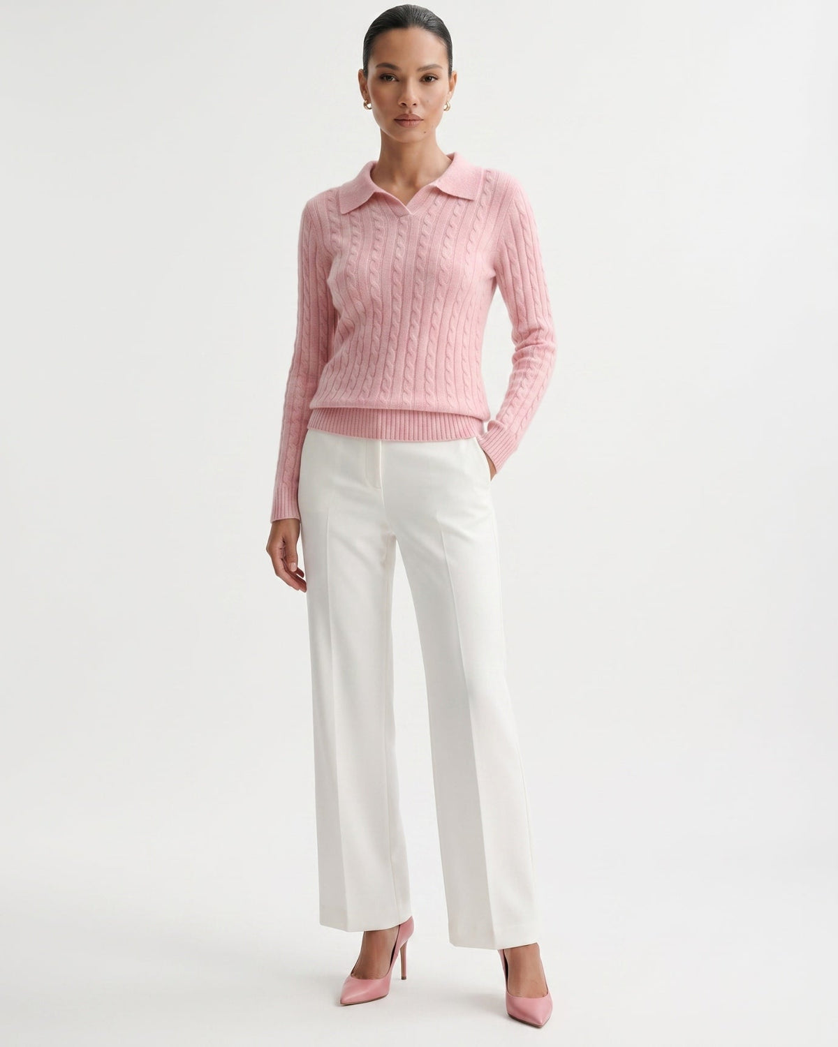 Kira Lightweight Cashmere Polo Collar Ribbed Jumper – view 14