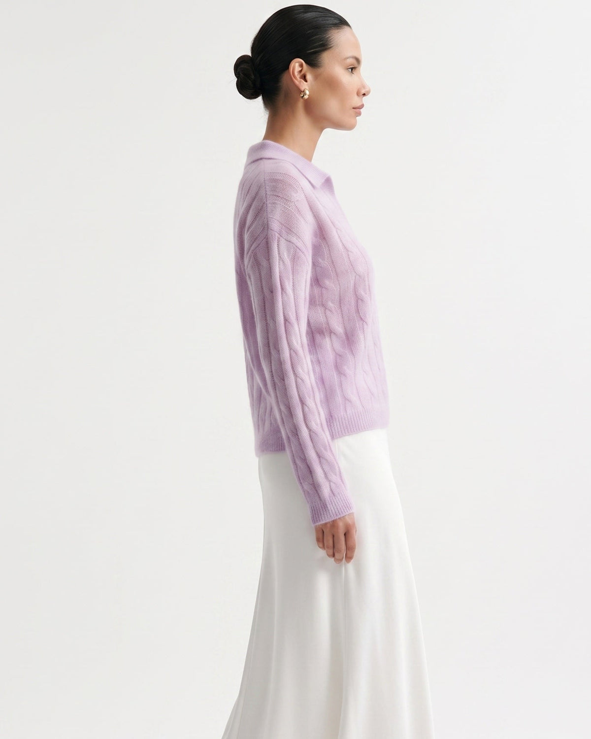 Dina Cashmere and Mulberry Silk Oversized Long Sleeve Polo Top – view 6