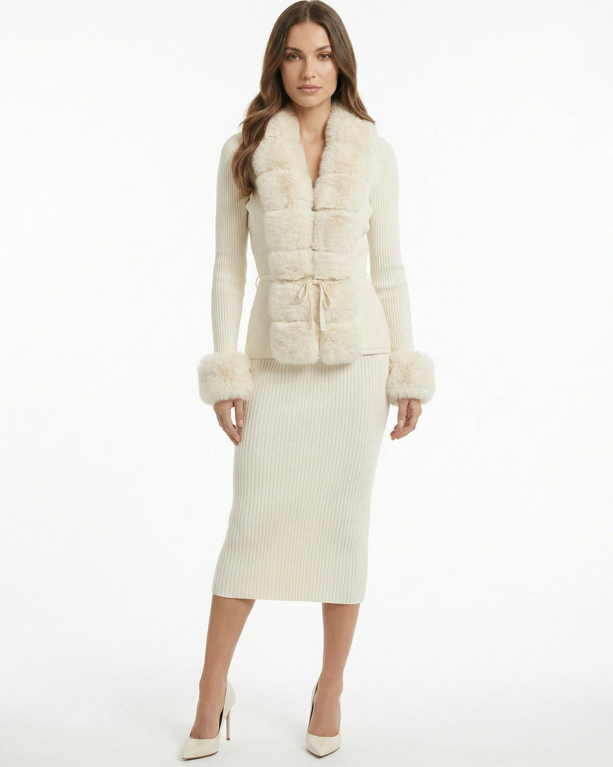 Rinna Cardigan Coat with Faux Fox Fur Collar and Cuffs – view 8