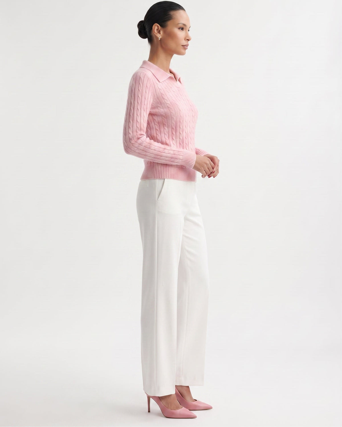 Kira Lightweight Cashmere Polo Collar Ribbed Jumper – view 15
