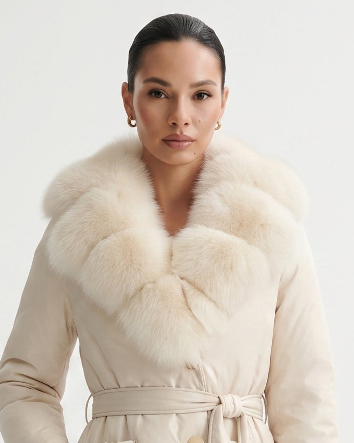 Long Belted Down Coat with Statement Collar – view 4