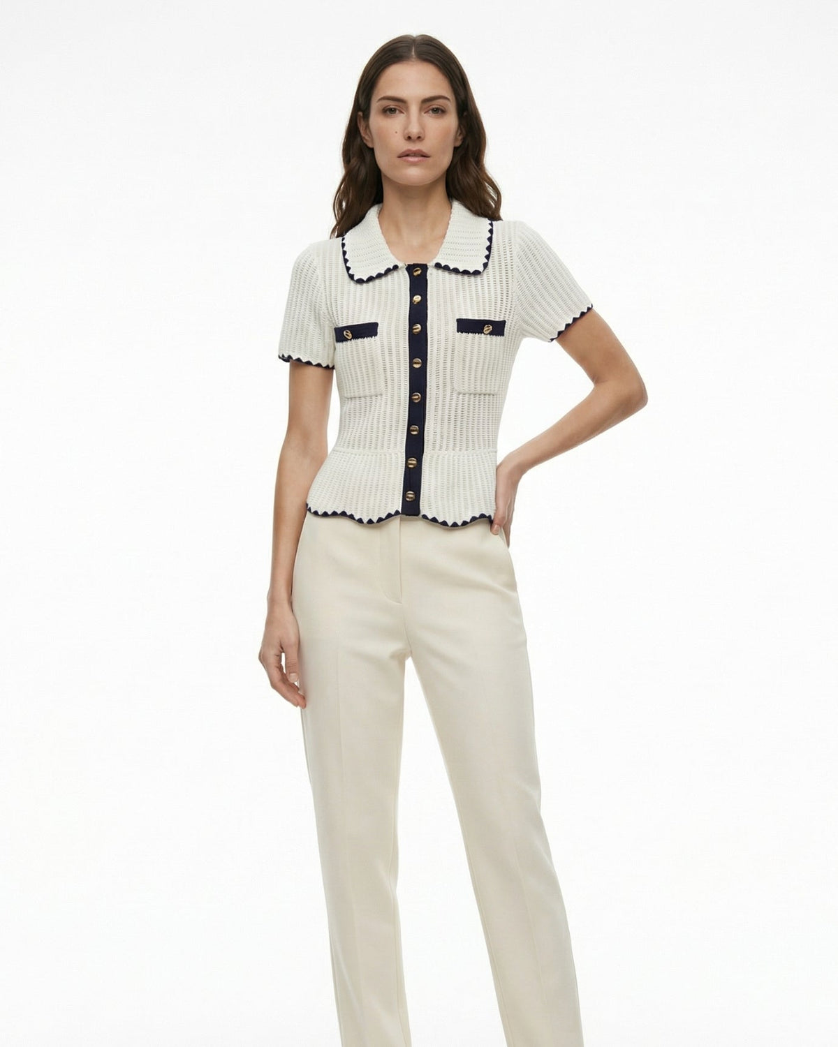 Slim Fit Short Sleeve Stretch Viscose Knit Top – White – view 7