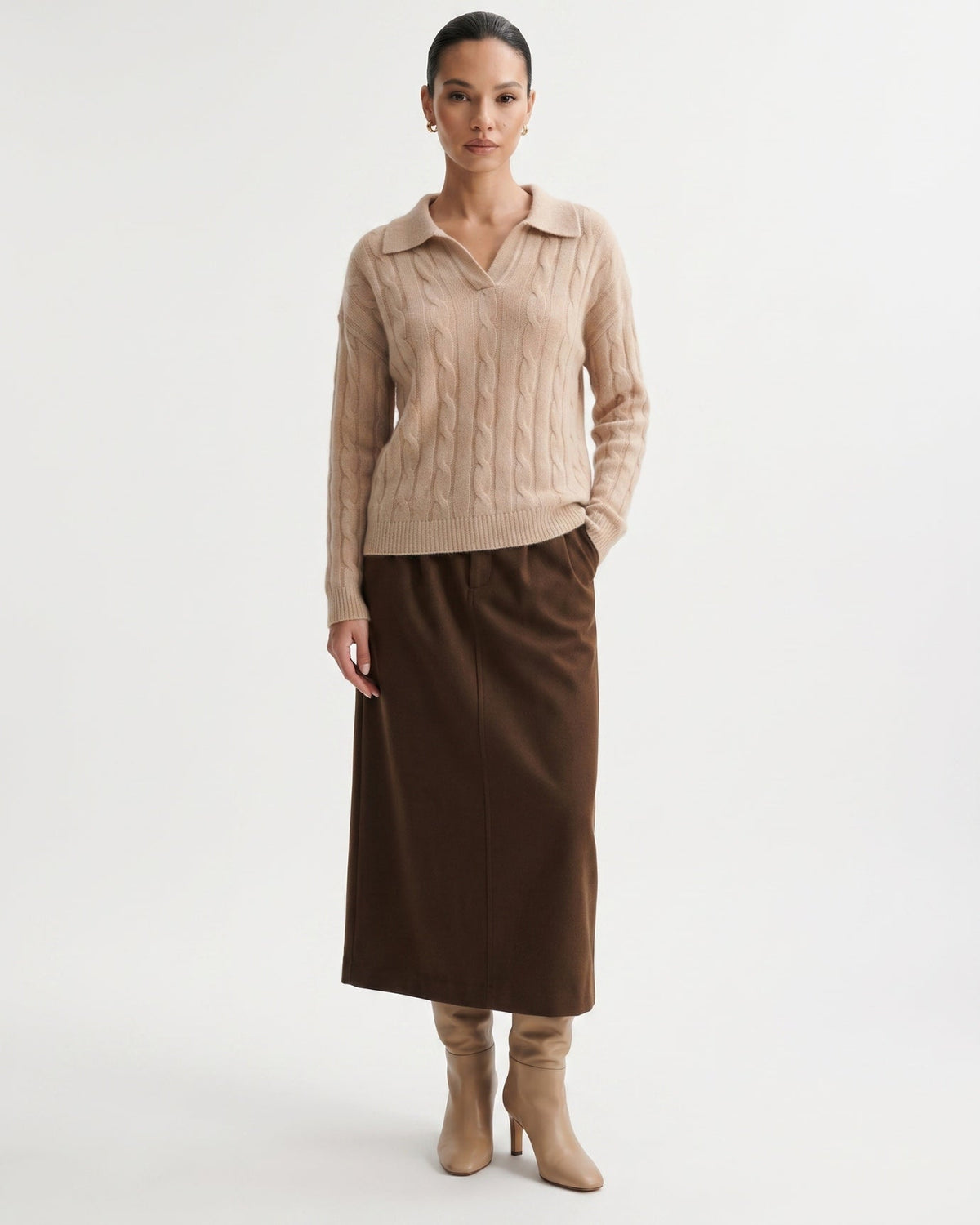 Dina Cashmere and Mulberry Silk Oversized Long Sleeve Polo Top – view 8