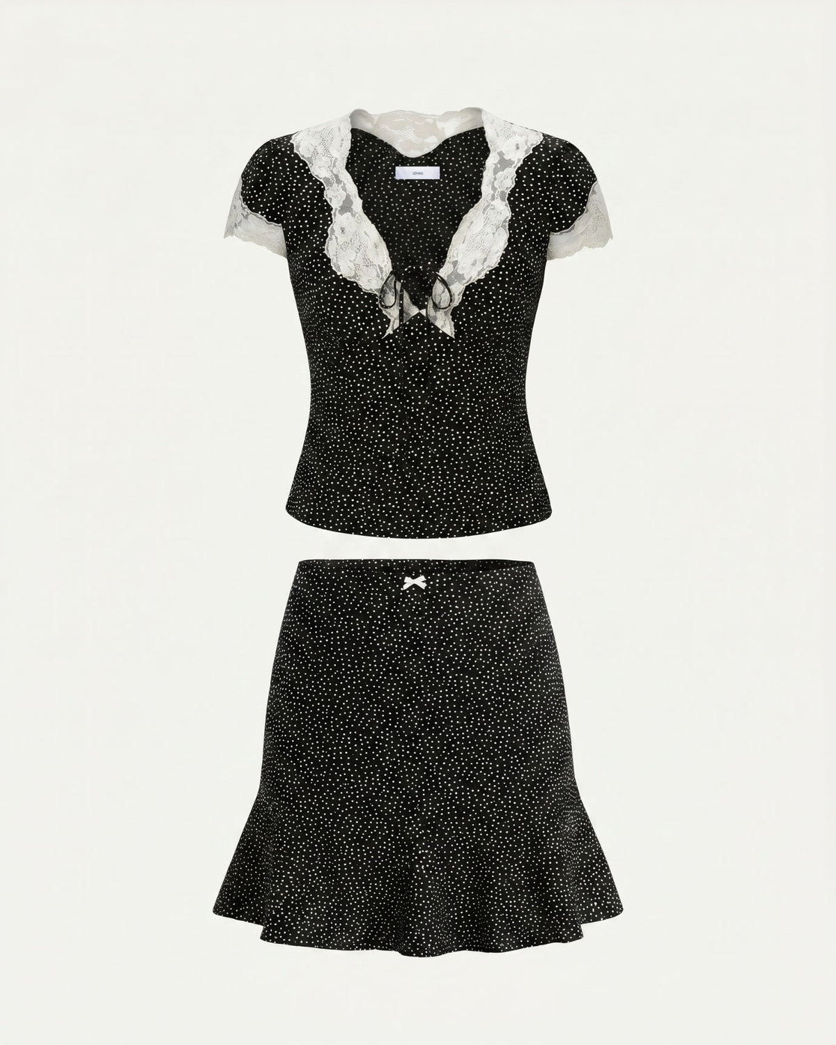 Polka Dot Top and Skirt Two-Piece Co-ord Set – Black – view 1