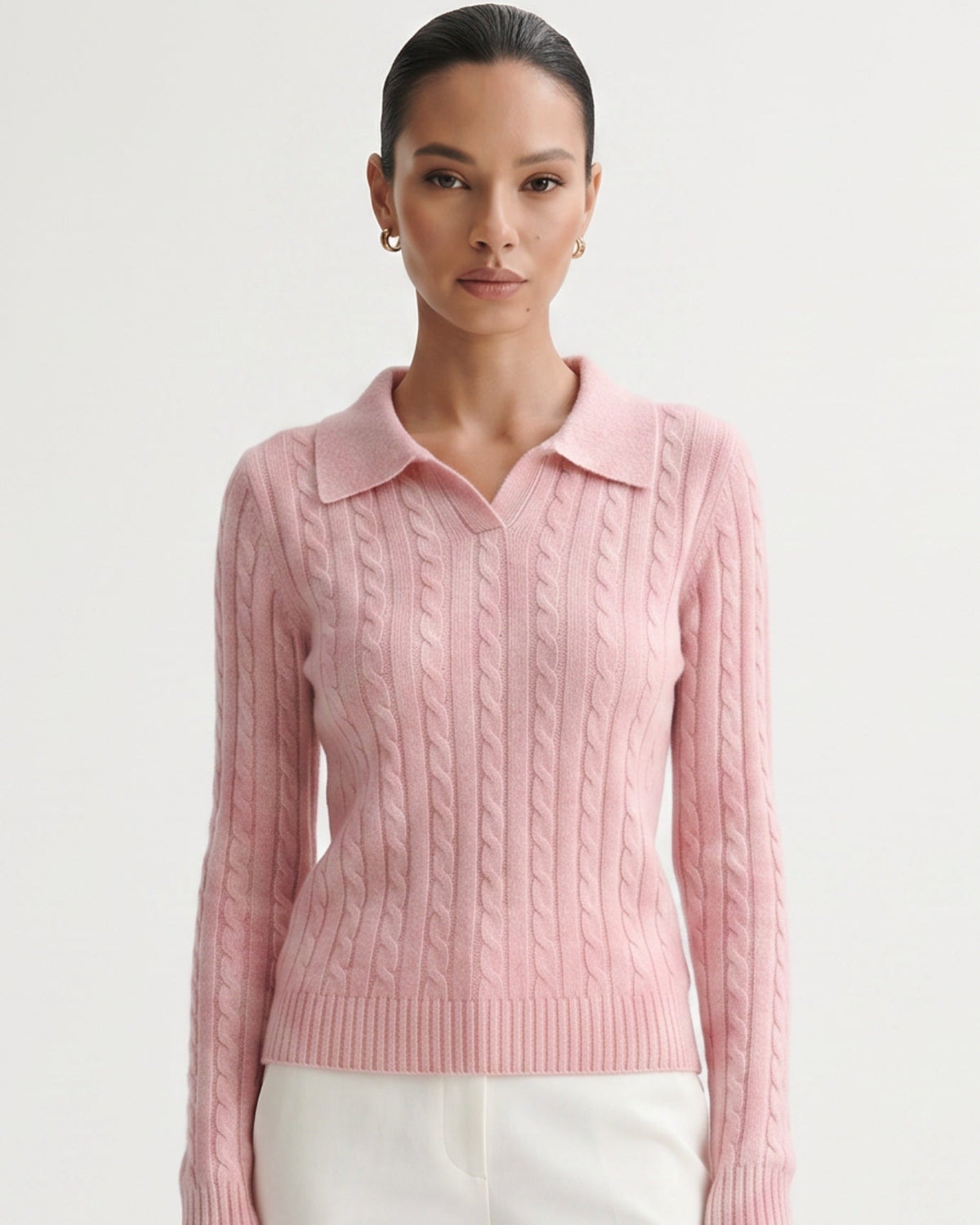 Kira Lightweight Cashmere Polo Collar Ribbed Jumper – view 16