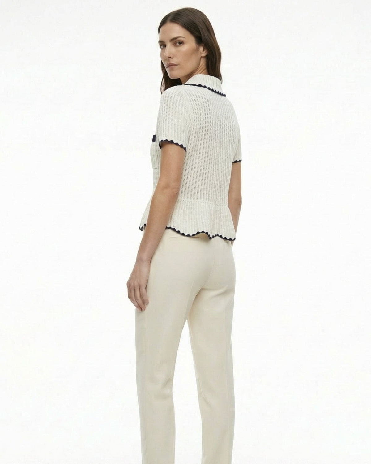 Slim Fit Short Sleeve Stretch Viscose Knit Top – White – view 2