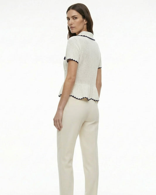 Slim Fit Short Sleeve Stretch Viscose Knit Top – White