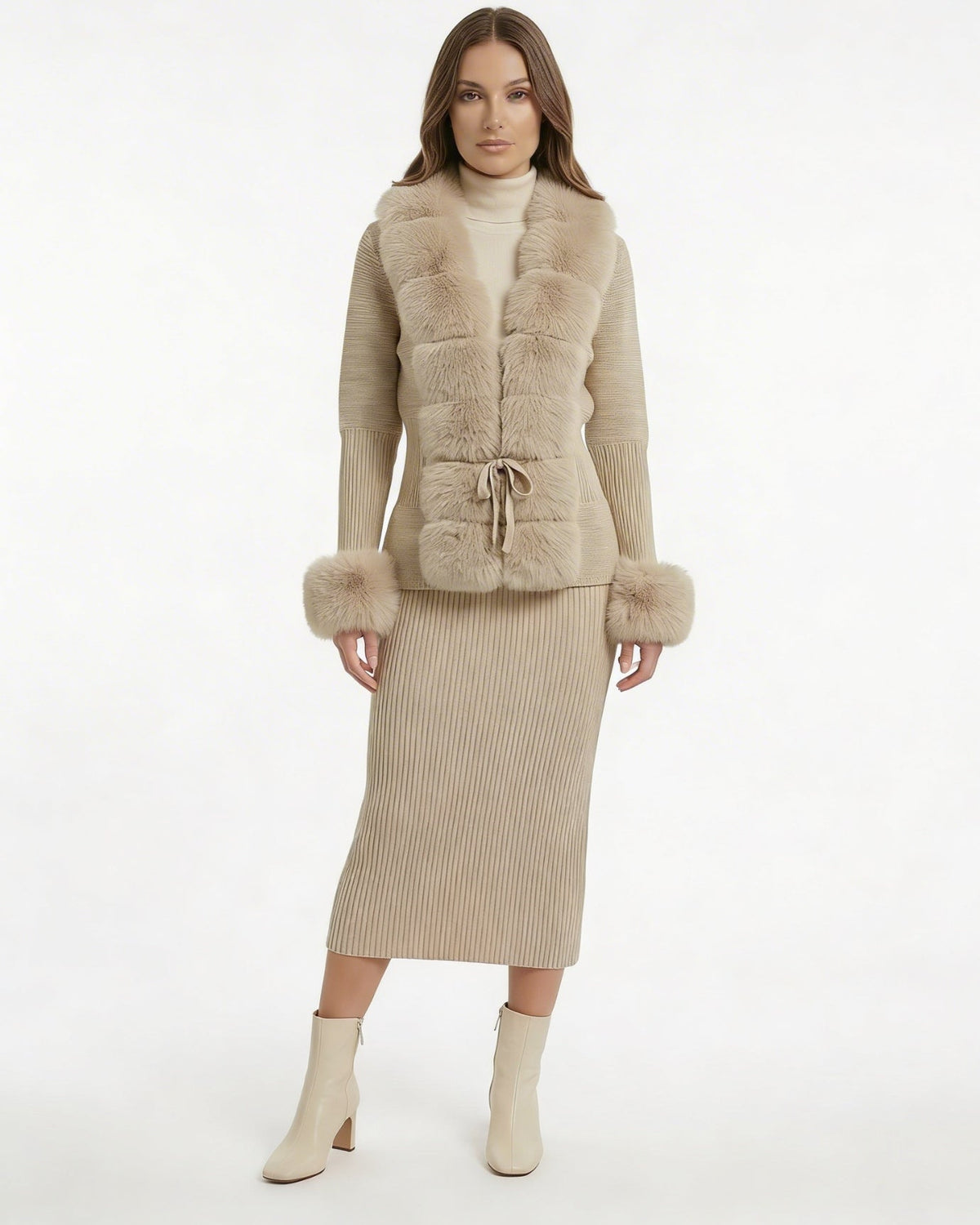 Rinna Cardigan Coat with Faux Fox Fur Collar and Cuffs – view 11