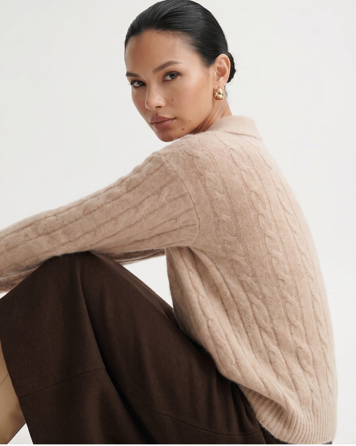 Dina Cashmere and Mulberry Silk Oversized Long Sleeve Polo Top – view 9