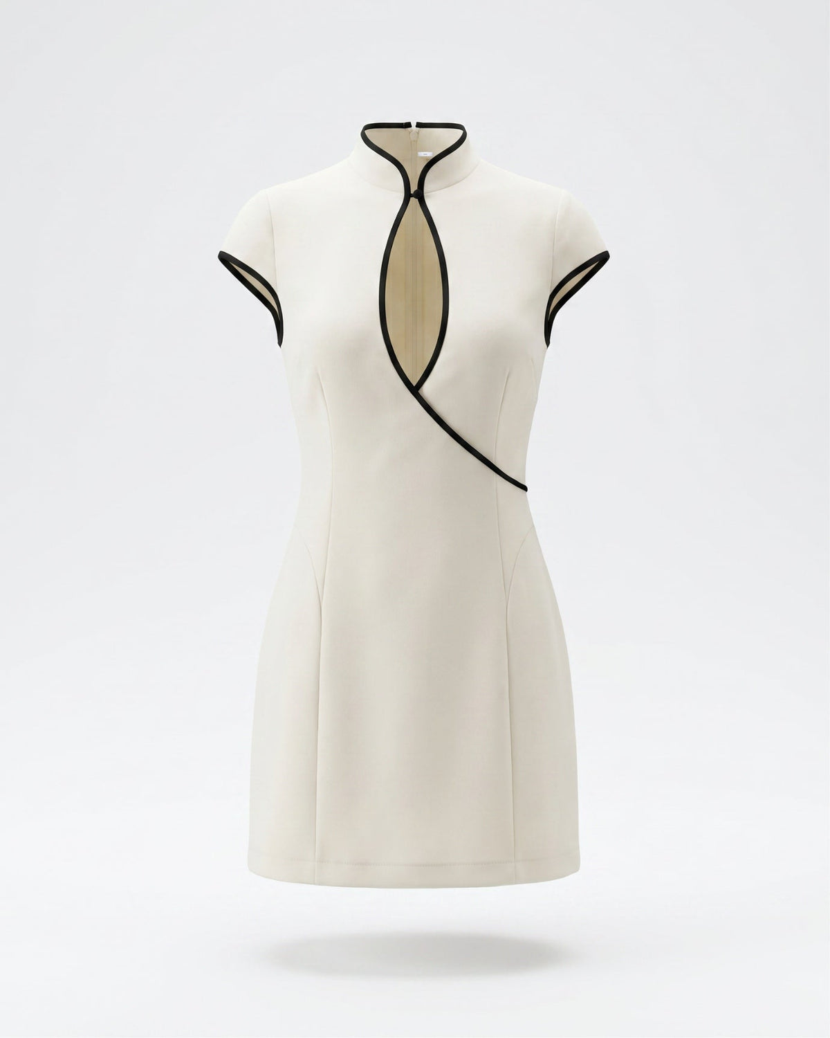 Sleeveless Stretch Mini Dress with Black Linear Detailing – Off White – view 2