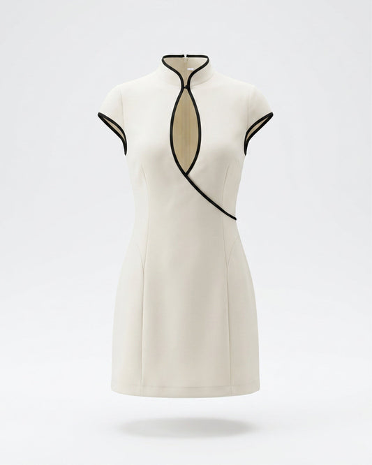 Sleeveless Stretch Mini Dress with Black Linear Detailing – Off White