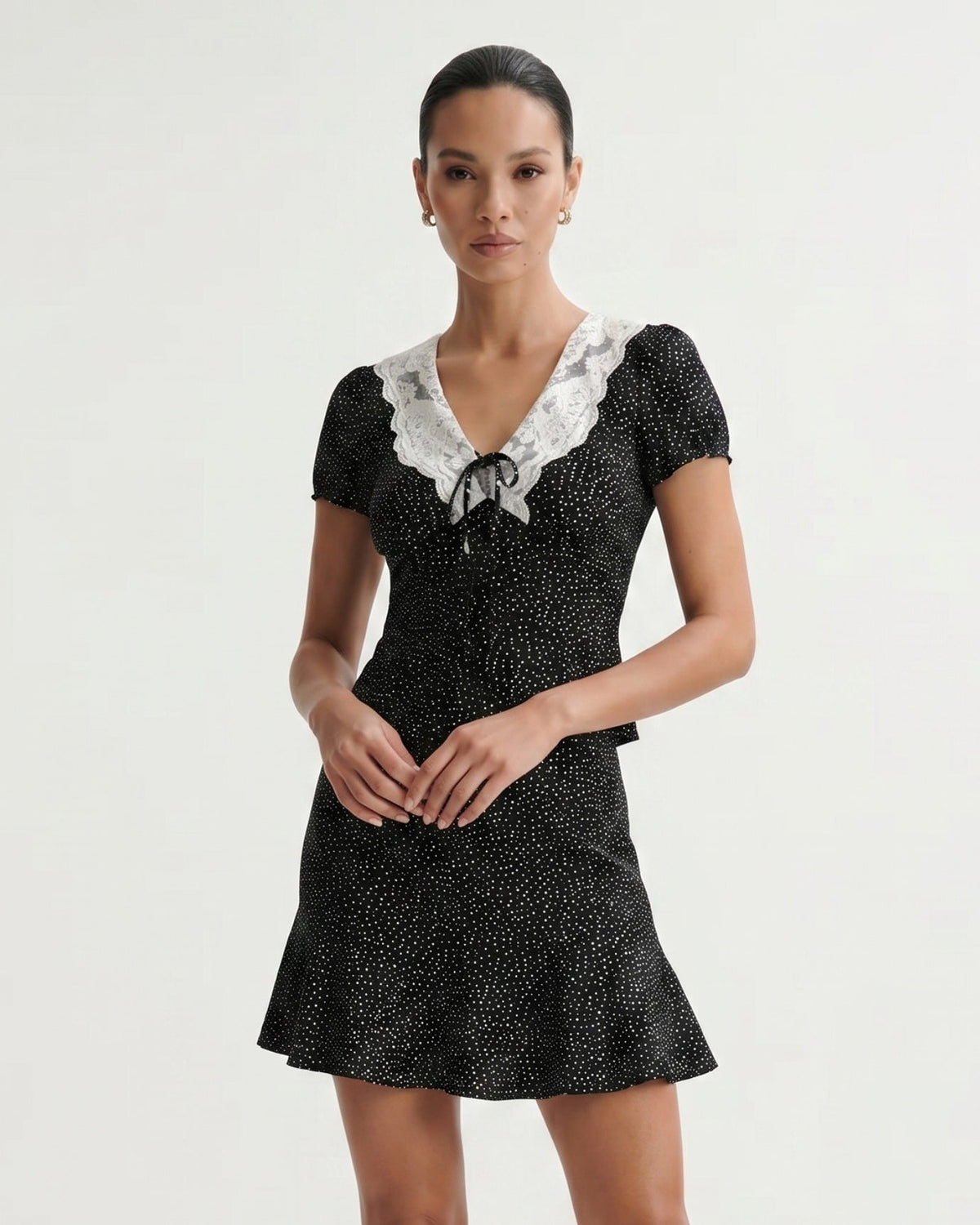 Polka Dot Top and Skirt Two-Piece Co-ord Set – Black