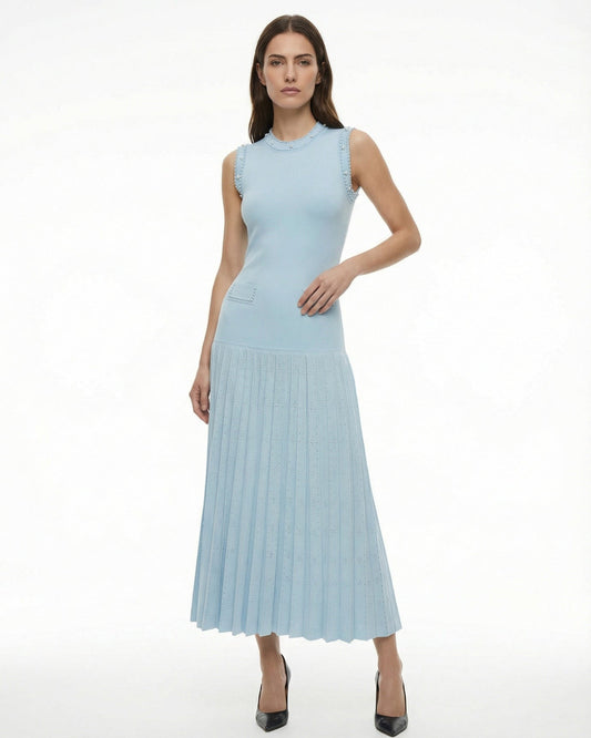 Hamptons Beaded Neck Lace Panel Slim Fit Fishtail Knit Dress