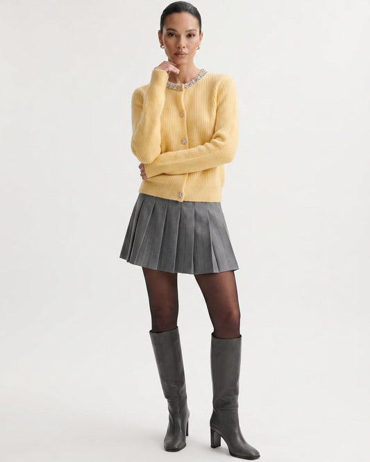 Round Neck Diamond Pattern Knit Pure Cashmere Cardigan – view 2
