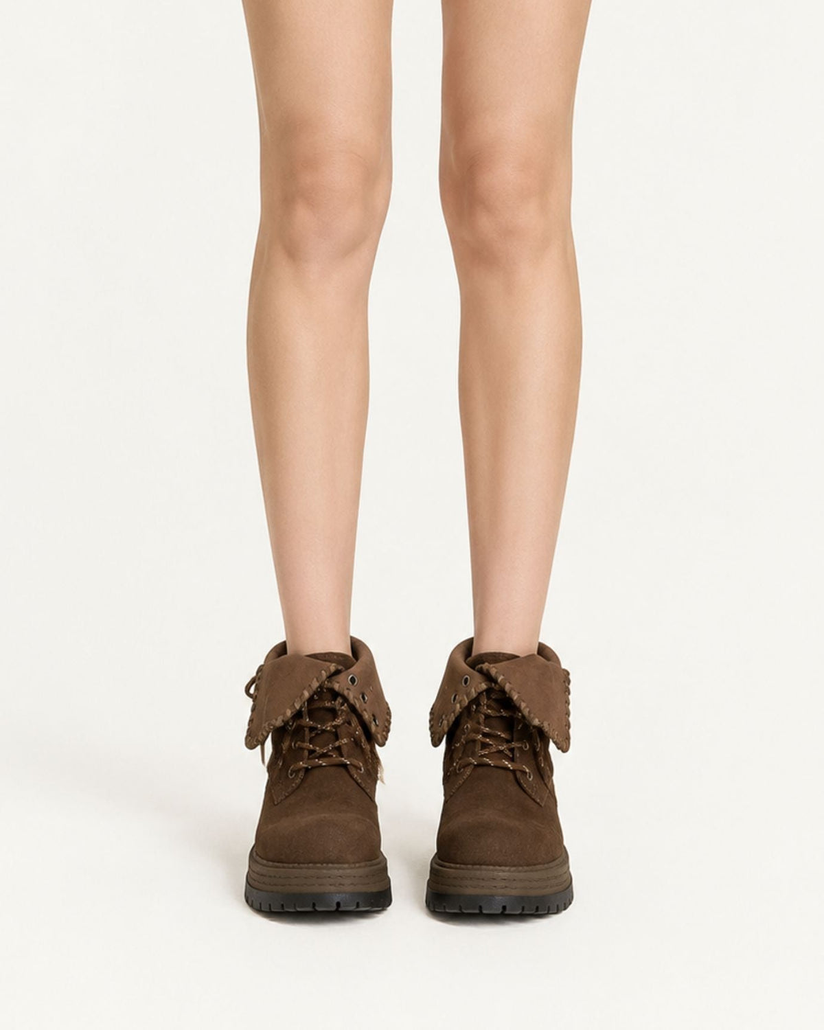 Foldover Cuff Cowhide Leather Chunky Sole Boots – view 9