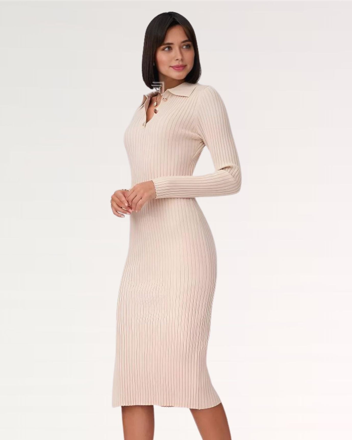 Britney Fitted Collared Neckline Stretch Cotton Blend Dress
