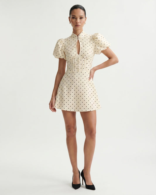 Marbella Polka Dot Dress with Voluminous Puff Sleeves