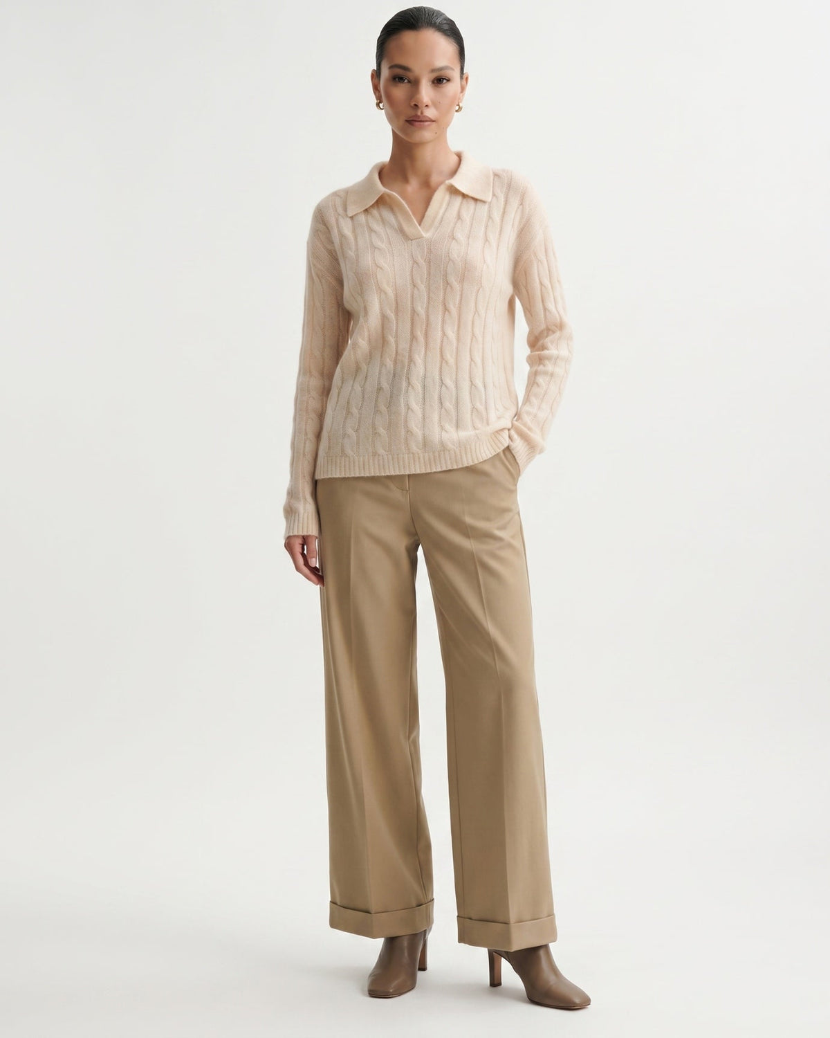 Dina Cashmere and Mulberry Silk Oversized Long Sleeve Polo Top – view 8