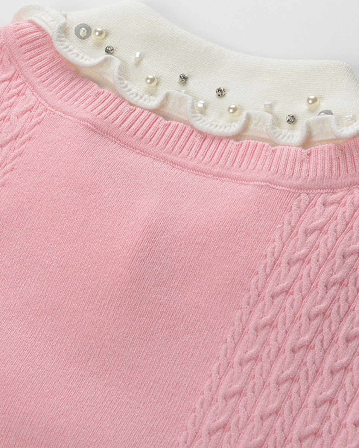 Slim Fit Wool Knitted Top with Lace Polo Collar Detail