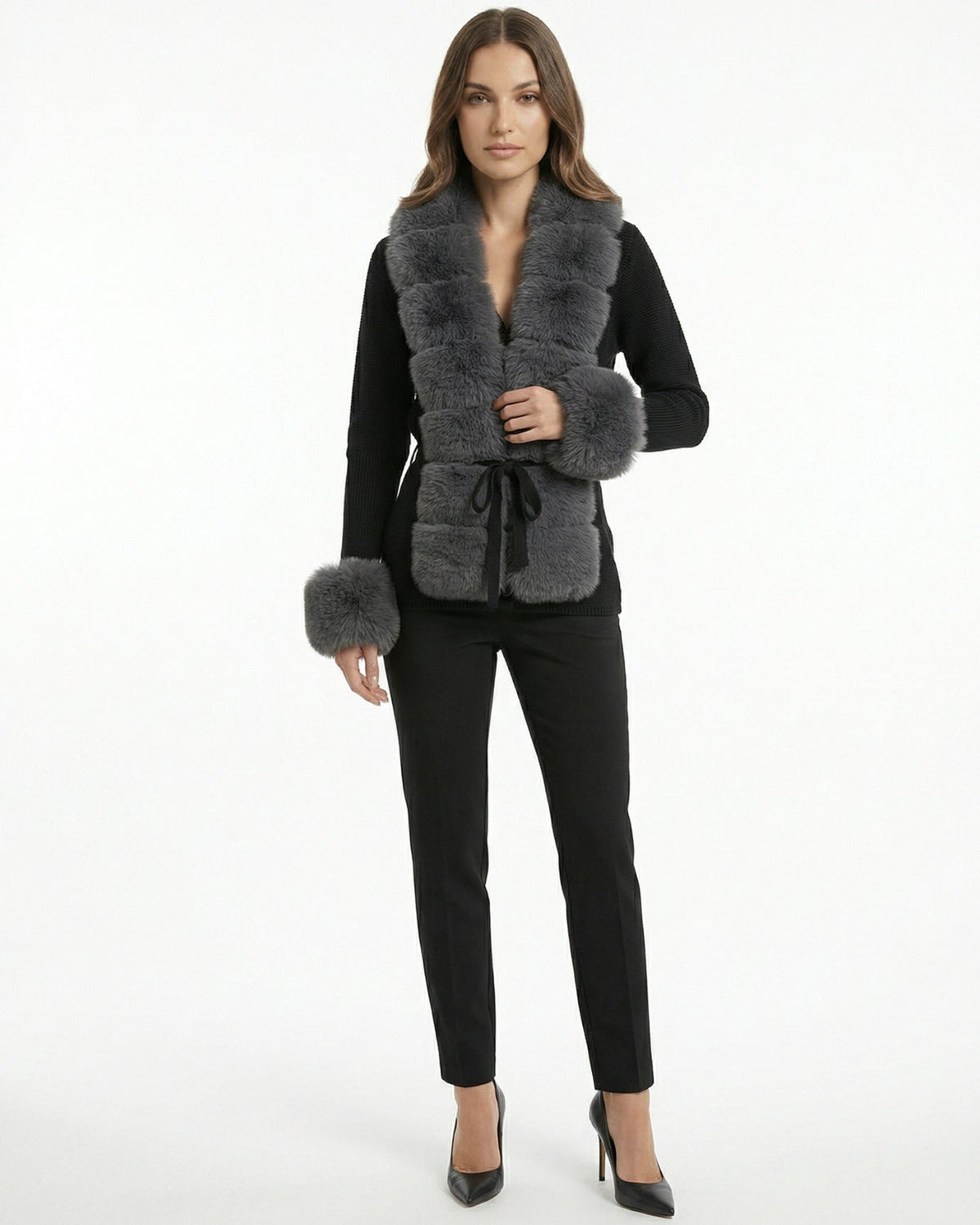 Rinna Cardigan Coat with Faux Fox Fur Collar and Cuffs – view 14