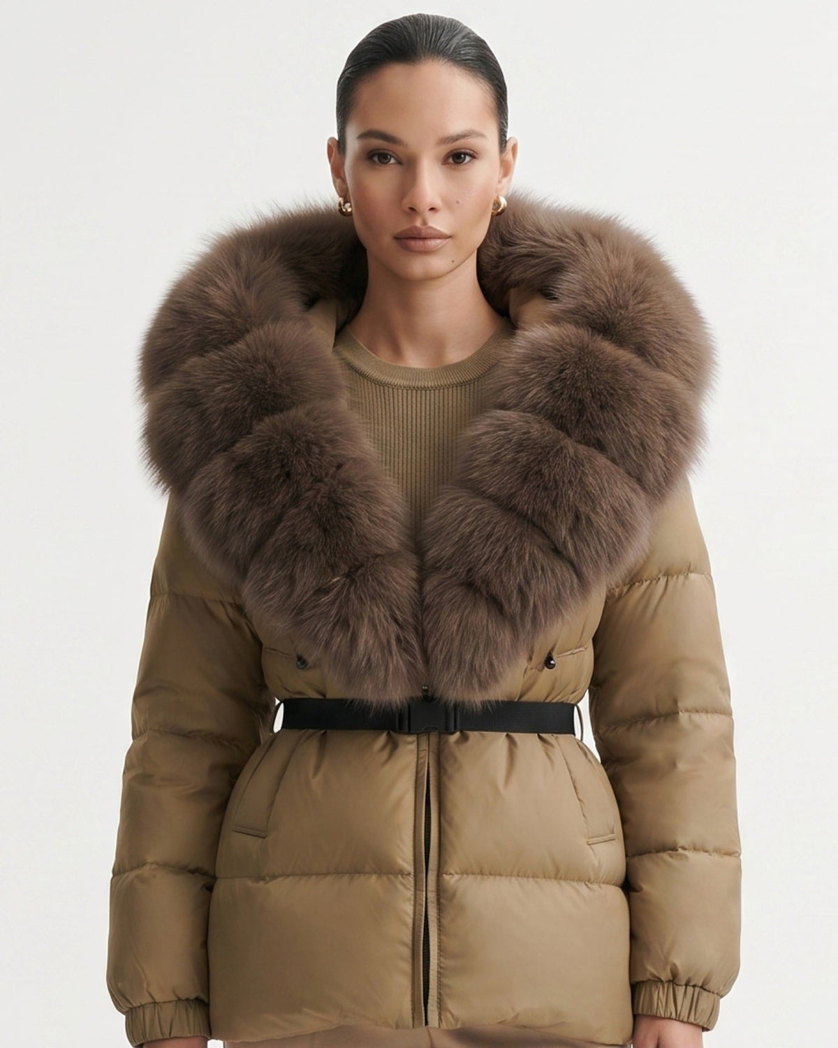 Duck Down Puffer Jacket with Trimmed Hood and Cinched Waist – view 10