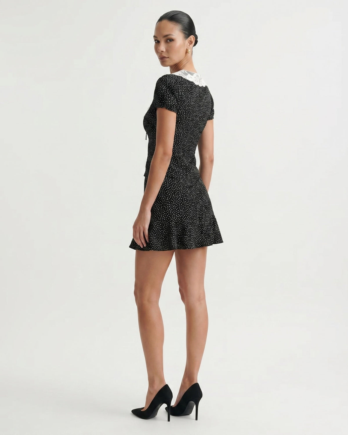 Polka Dot Top and Skirt Two-Piece Co-ord Set – Black – view 5