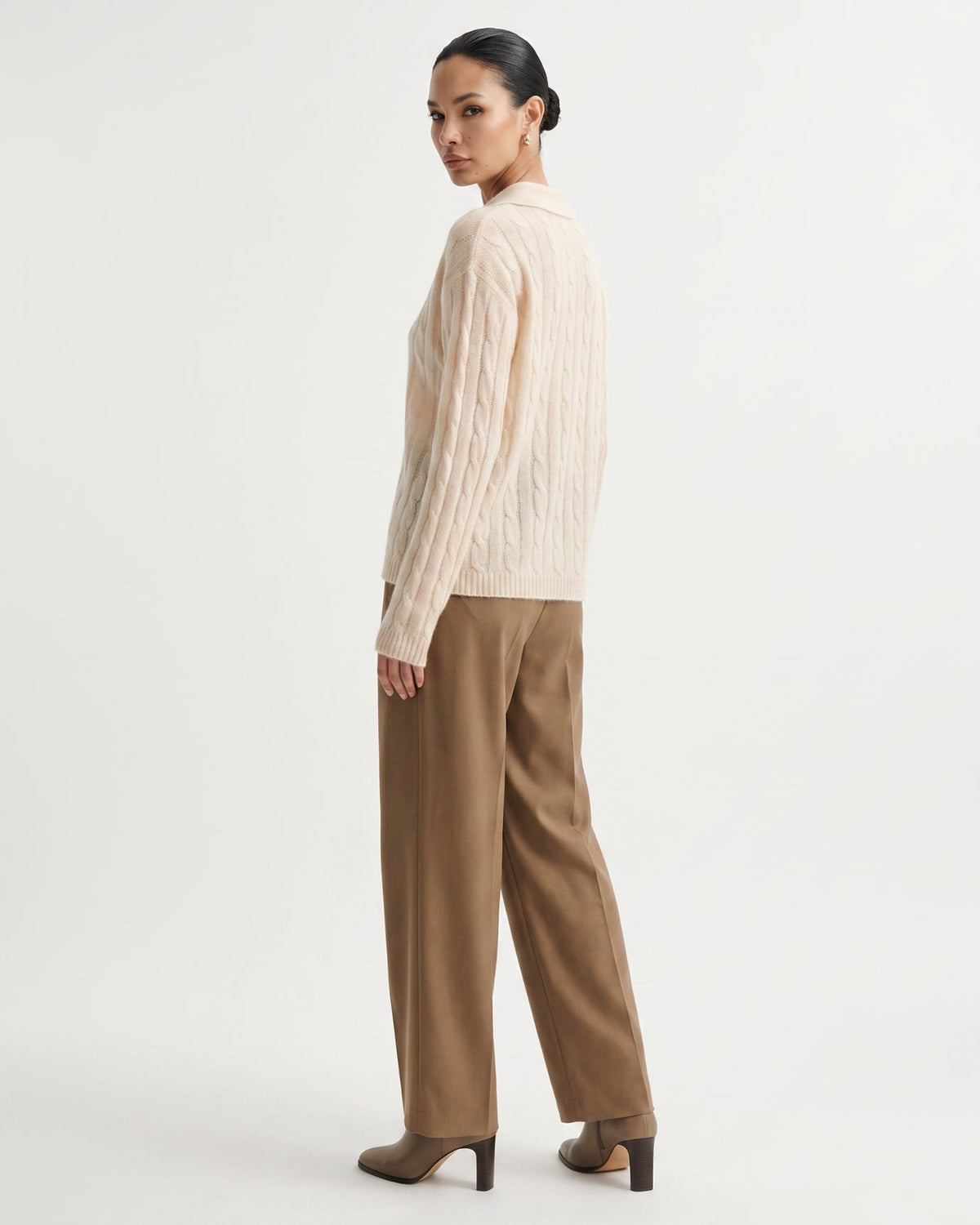 Dina Cashmere and Mulberry Silk Oversized Long Sleeve Polo Top