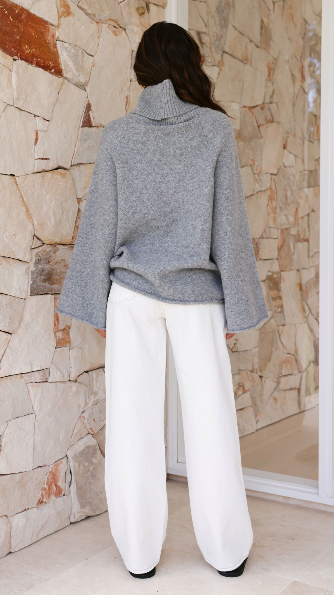 Jacques Ribbed Cowl Neck Wide Sleeve Knit Jumper – Grey – view 2