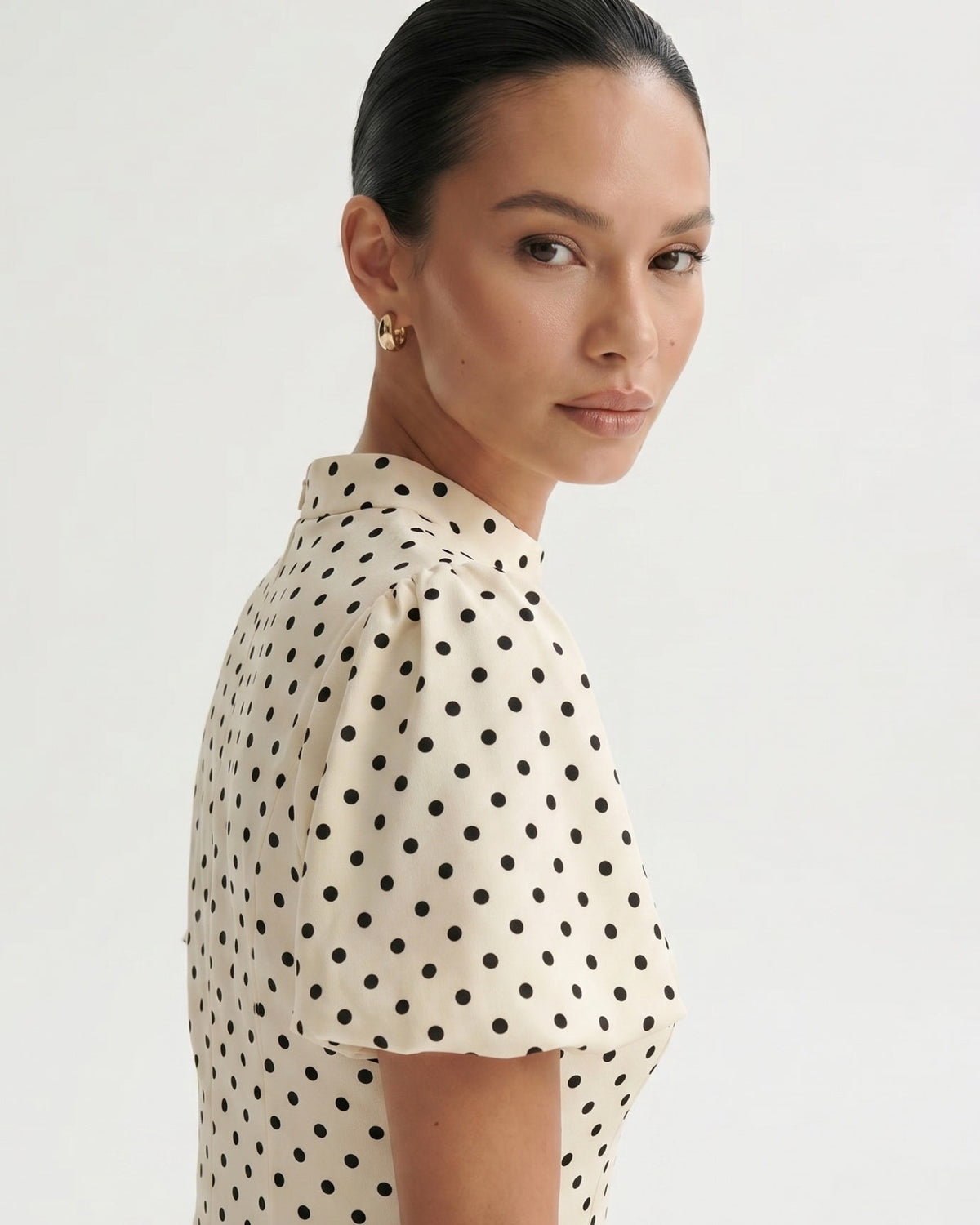 Marbella Polka Dot Dress with Voluminous Puff Sleeves