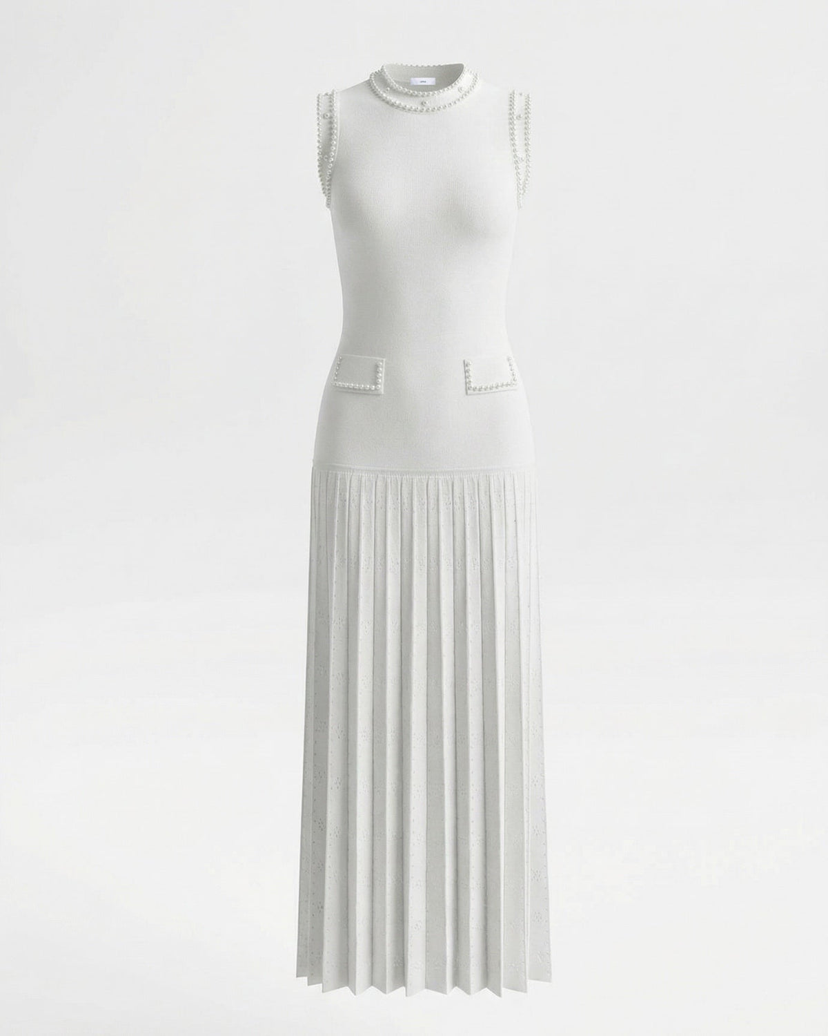 Hamptons Beaded Neck Lace Panel Slim Fit Fishtail Knit Dress
